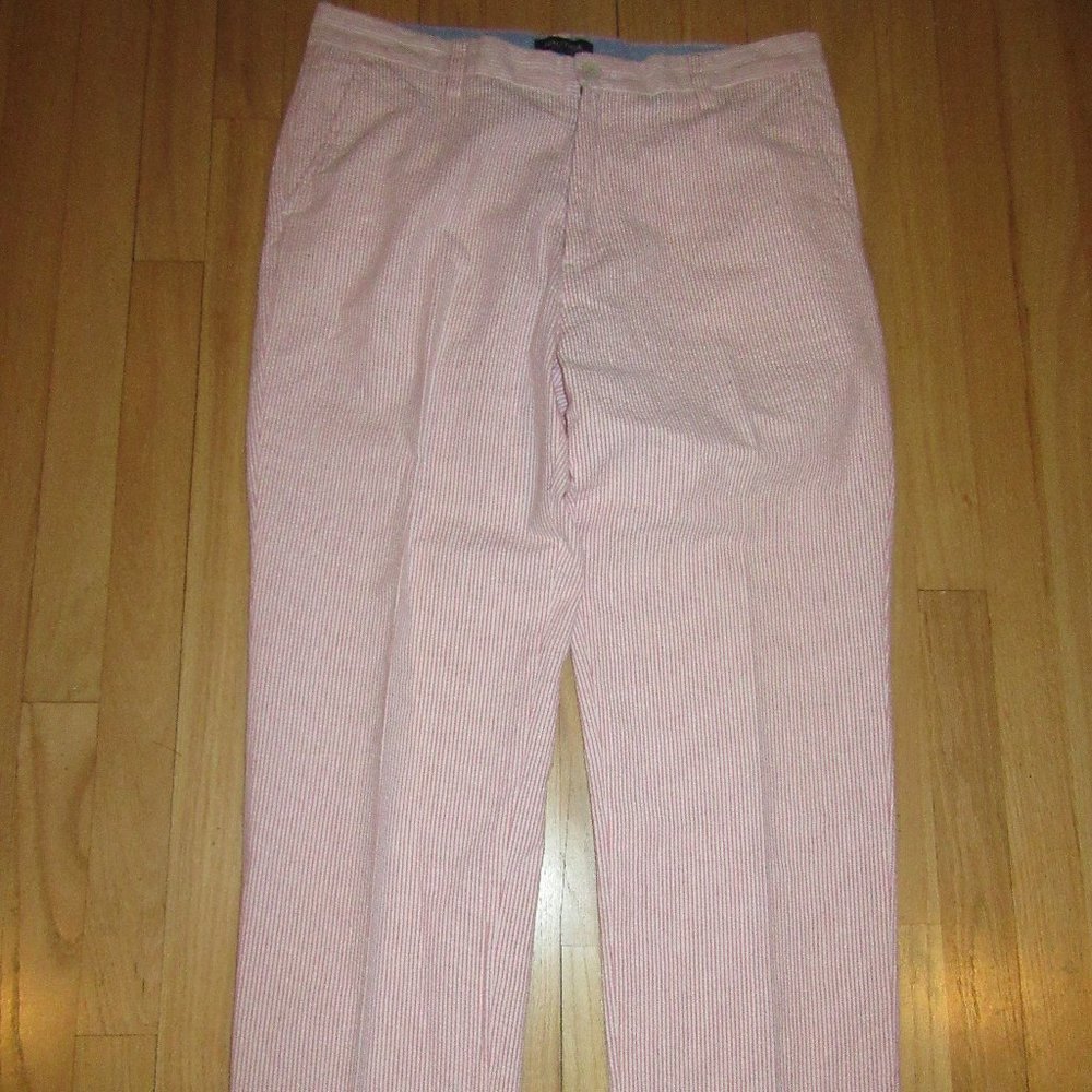 MEN'S NAUTICA SEERSUCKER PANTS/PINK + WHITE/SIZE 34 X 30L!